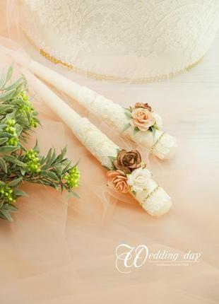 Венчальные свечи персиковые / свечи шоколадные / cемейный очаг / для свадьбы3 фото