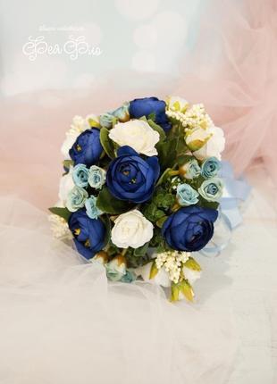 Букет-дублер синий / букет-дублер для свадьбы синий / букет невесты белый / голубой4 фото
