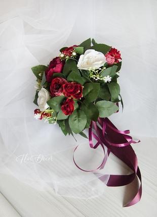 Букет-дублер бордовый / букет-дублер для свадьбы бургунди / букет невесты айвори / марсала6 фото