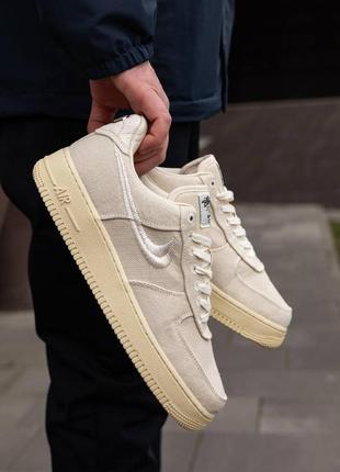 Мужские кроссовки найк аир форс 1 лоу бежевые / stussy x nike air force 1 low fossil2 фото