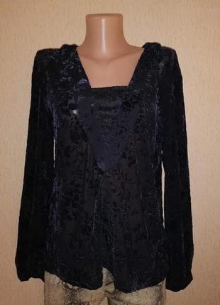 Новая черная женская кофта, блузка с набивным бархатным, велюровым рисунком love & divine
