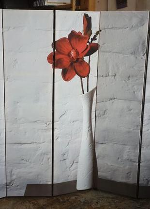 Ширма "червона квітка у білій вазі" (ширма, перегородка)3 фото