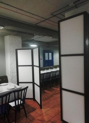 Ширма чорнобіла з тканини (для кафе, ресторана, в салон краси, в кабінет, офіс, масажний кабінет)4 фото