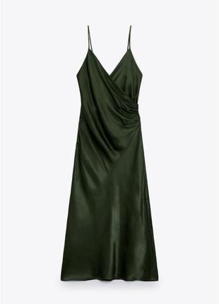 Zara вискозное платье миди в бельевом стиле5 фото