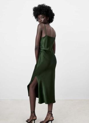 Zara вискозное платье миди в бельевом стиле4 фото