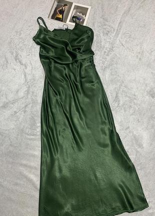 Zara вискозное платье миди в бельевом стиле7 фото