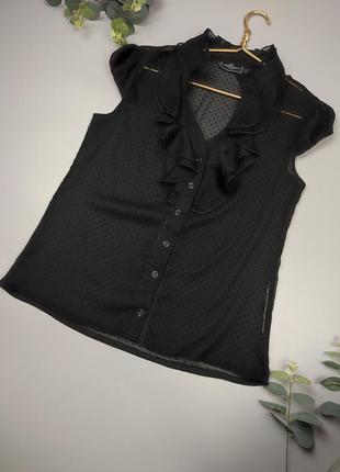 Чорна блуза з мережива в горошок clockhouse, прозора блузка, класична блуза1 фото