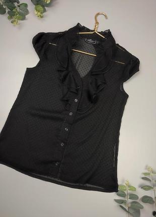 Чорна блуза з мережива в горошок clockhouse, прозора блузка, класична блуза2 фото