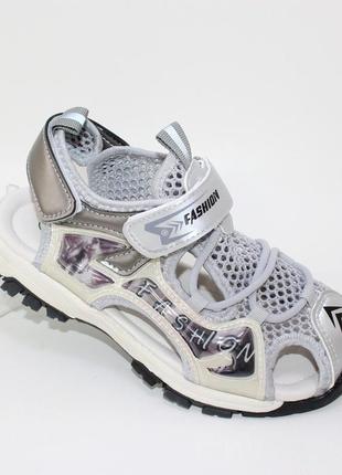 Босоножки 112268 со светоотбивающими элементами, сандалии с закрытым носком на липучках1 фото