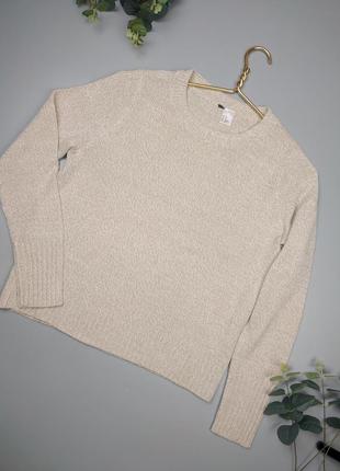 Бежевый свитер меринос, вязаный свитер на резинке