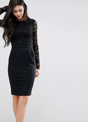 Платье футляр с кружевным верхом. элегантное черное платье5 фото