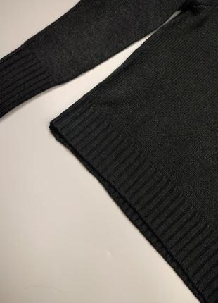 Вязаный черный свитер меринос, базовый свитер на резинке4 фото