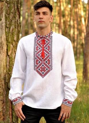 Чоловіча сорочка-вишиванка з традиційною червоно-чорною вишивкою2 фото