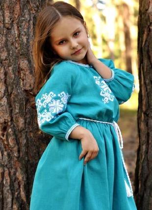 Довга дитяча сукня з льону для святкових подій2 фото