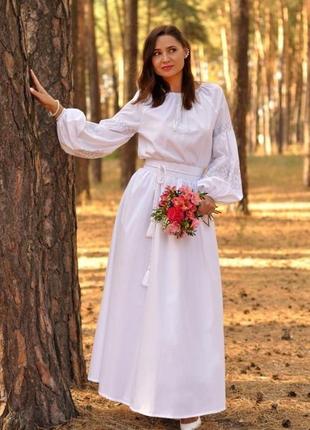 Весільний комплект - білосніжна вишита сукня з бавовни та класична чоловіча сорочка2 фото