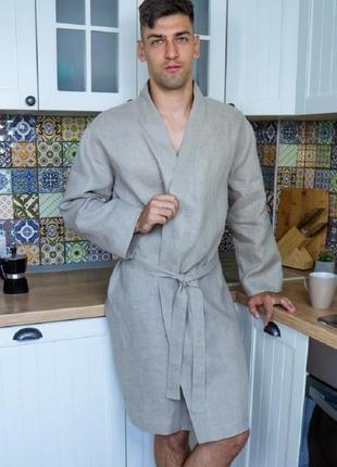 Мужской халат из натурального некрашеного льна1 фото