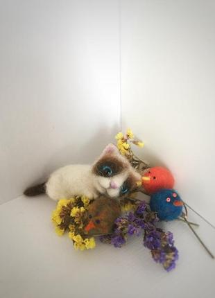 Котёнок из шерсти , крепление - булавка броши3 фото