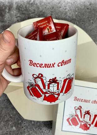 Новорічний шоколадний подарунковий набір з чашкою подарунки на новий рік. корпоративні подарунок2 фото