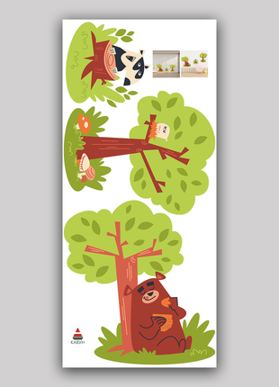 Вінілова інтер'єрна наклейка кольорова декор на стіну (шпалери, фарбу) "дерево з тваринами "2 фото