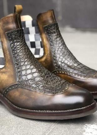 Ботинки челси со вставкой из кожи крокодила