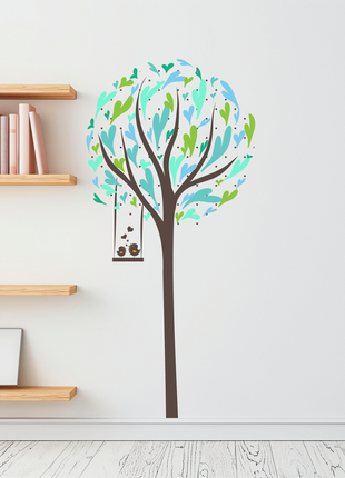 Вінілова інтер'єрна наклейка кольорова декор на стіну (шпалери, фарбу) "дерево з пташками"