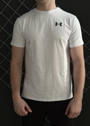 Демисезонный спортивный костюм в стиле under armour кофта на худи хаки + штаны + футболка белая4 фото
