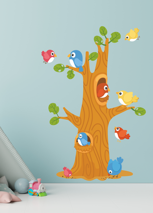 Вінілова інтер'єрна наклейка кольорова декор на стіну (шпалери, фарбу) "дерево з пташками"3 фото