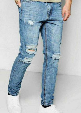 Стильные рваные джинсы с потертостями размера 32r1 фото