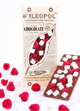 Шоколад leopol' молочный "малина-маршмелоу" 95г