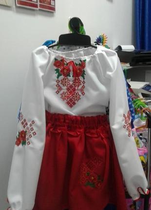 Детский костюм-вышиванка для девочки орнамент  "цветочные ромбики с розами" на 6 и 8лет