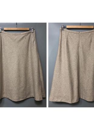 Massimo dutti базовая шерстяная юбка миди бежевая а-силуэт тёплая зимняя средней длины4 фото