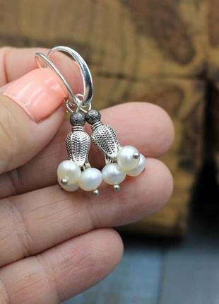 Серьги из натурального, речного жемчуга.