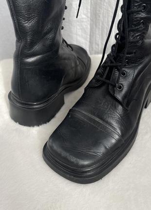 Вінтажні шкіряні високі чоботи bianco на люверсах з квадратним носком готичний стиль new rock, bumper, swear, cos, rundholz, annette gortz, steel8 фото