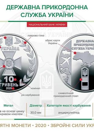Монета государственная пограничная служба украины 10 гривен, 2020 год2 фото