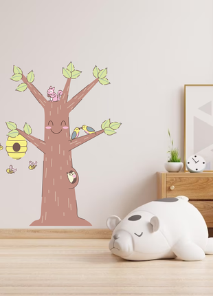 Вінілова інтер'єрна наклейка кольорова декор на стіну (шпалери, фарбу) "дерево з тваринами"