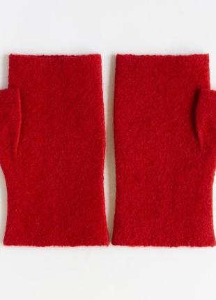 Красные валяные митенки перчатки без пальцев из шерсти7 фото