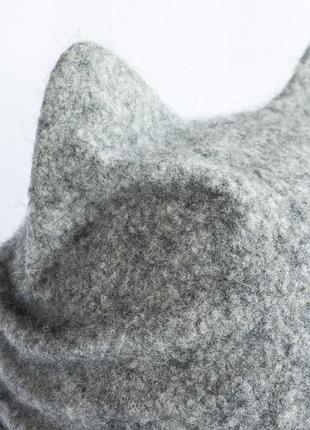 Женская/мужская валяная шапка кошка из шерсти серая меланжевая шапка с ушками9 фото