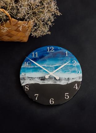 Настінний годинник з епоксидної смоли "море"3 фото