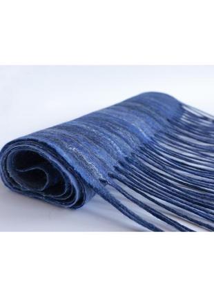 Синий валяный шарф из шерсти мериноса женский/мужской шерстяной шарф в полоску8 фото