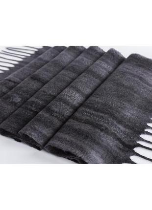 Серый валяный шарф в полоску мужской/женский шарф из шерсти мериноса