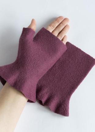 Жіночі валяні мітенки з рюшами рукавички без пальців з вовни4 фото