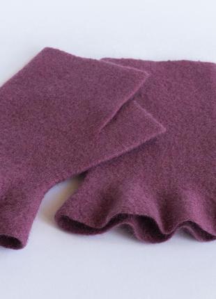 Жіночі валяні мітенки з рюшами рукавички без пальців з вовни7 фото
