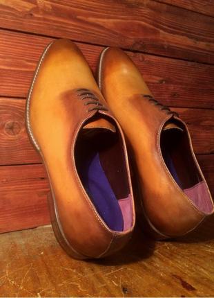Цельнокройные туфли с ручной покраской на кожаной подошве2 фото