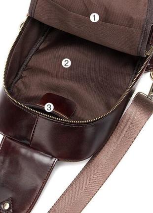Компактная мужская сумка через плечо кожаная бананка слинг коричневая дышащая спика3 фото