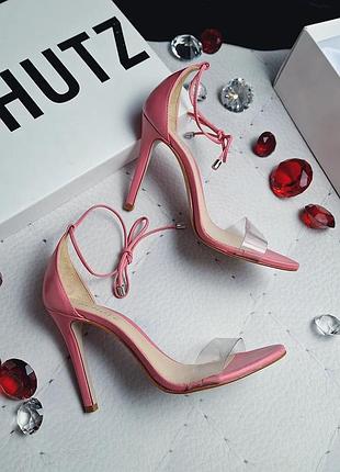 Schutz оригінал рожеві прозорі шкіряні босоніжки на шпильці