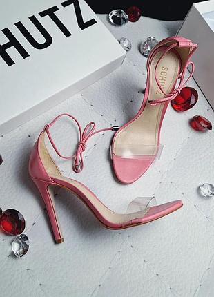 Schutz оригінал рожеві прозорі шкіряні босоніжки на шпильці