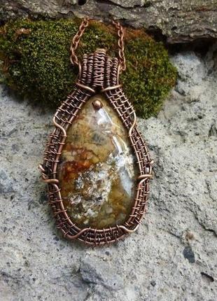 Кулон медный с агатом техника wire wrap