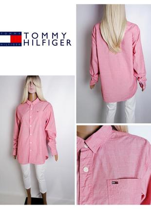 Розовая коттоновая рубашка с мужского плеча tommy hilfiger1 фото