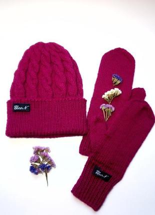 Комплект шапка+рукавички "рубін"1 фото