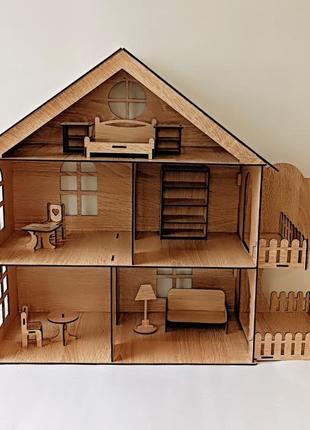Большой игровой домик для кукол 60 см. собран готовый к игре домик с мебелью.5 фото